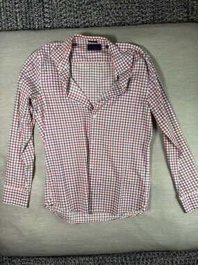 Men's Red and Blue Checked Casual Button-Down Shirt